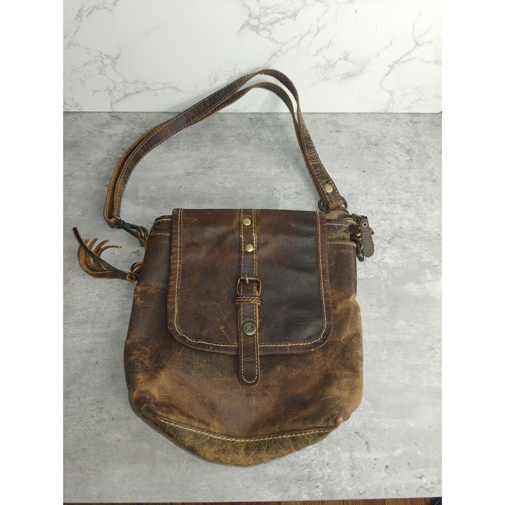 Myra Bag Distressed Brown Leather Crossbody Bag